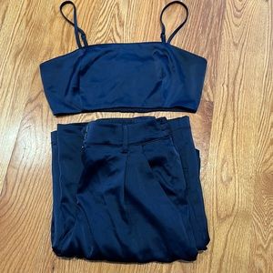 House of Harlow 1960 Navy Satin 2 Piece Pant Set